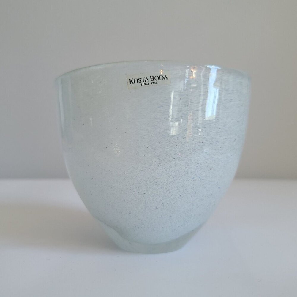 Kjell Engman Kosta Boda white vase handmade hand mouth blown art studio glass
